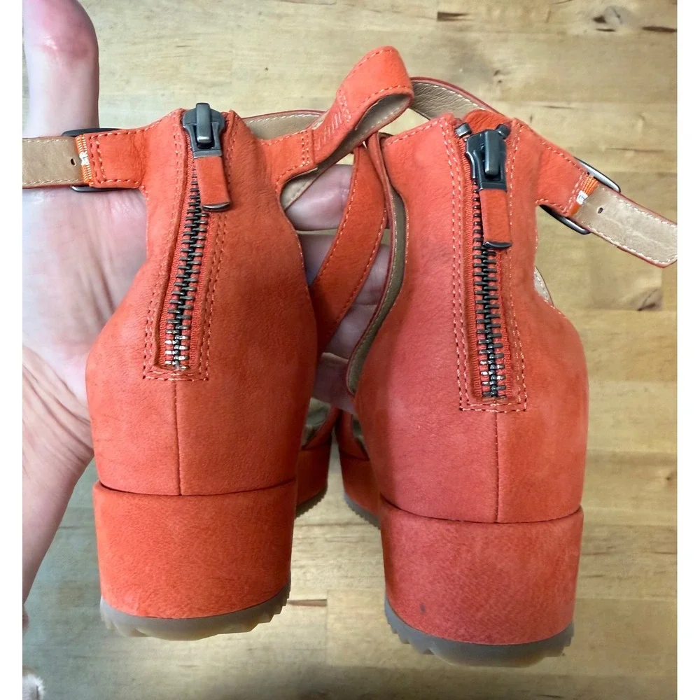 NWOT/Box Eileen‎ Fisher Orange Suede Cork Platform Wedge Sandals Womens 8.5